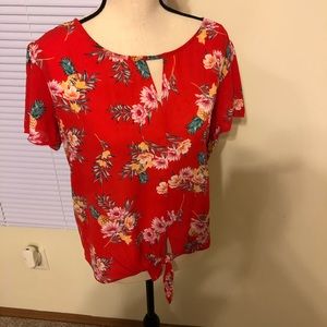 Floral front tie shirt